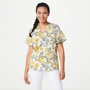 Denim & Company Floral Lightweight Blouse Sz XXS Runs Big Fits Small/Medium